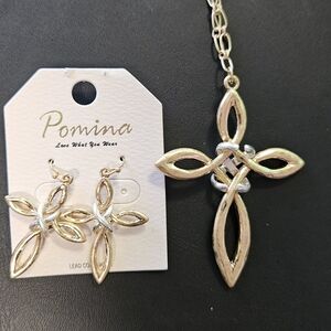 Gold-Tone Celtic Knot Cross Necklace with Matching Earrings